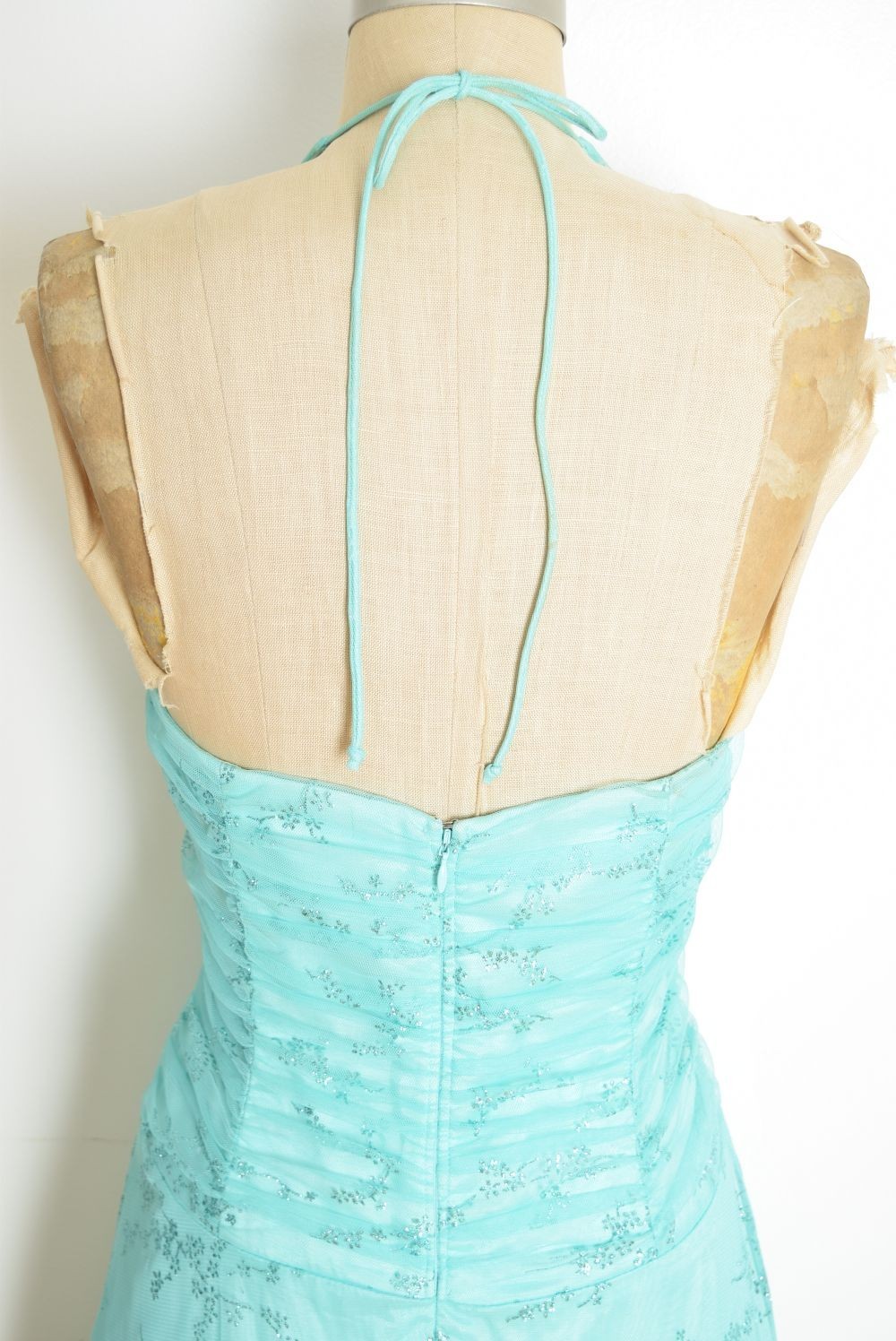 vintage Y2K prom dress Blondie Nites fairy aqua mesh glitter print party gown M