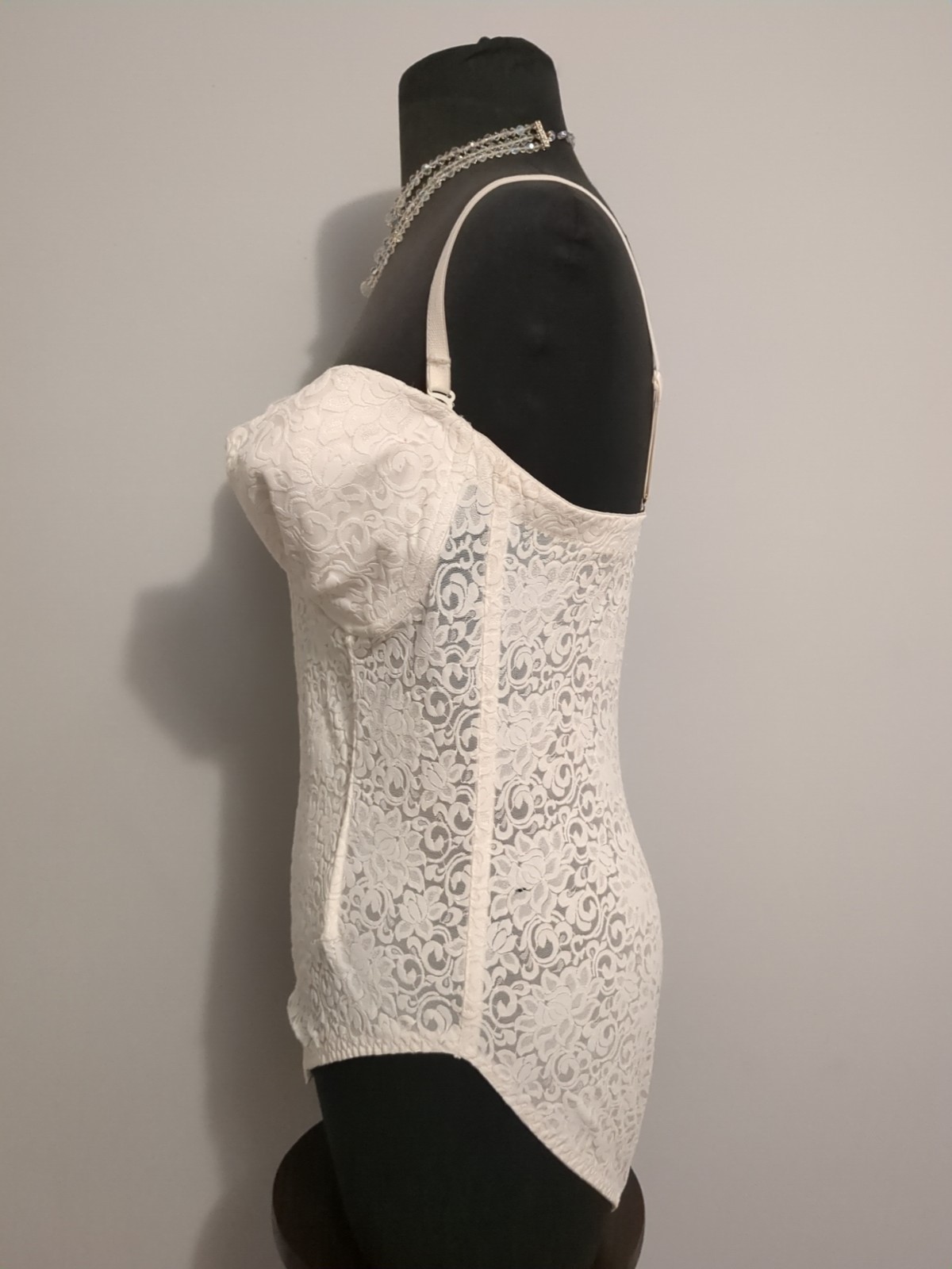 VTG Lace BODYCON BODYSUIT Nylon STRETCH SHAPER Lingerie Convertible 36-38 DDD