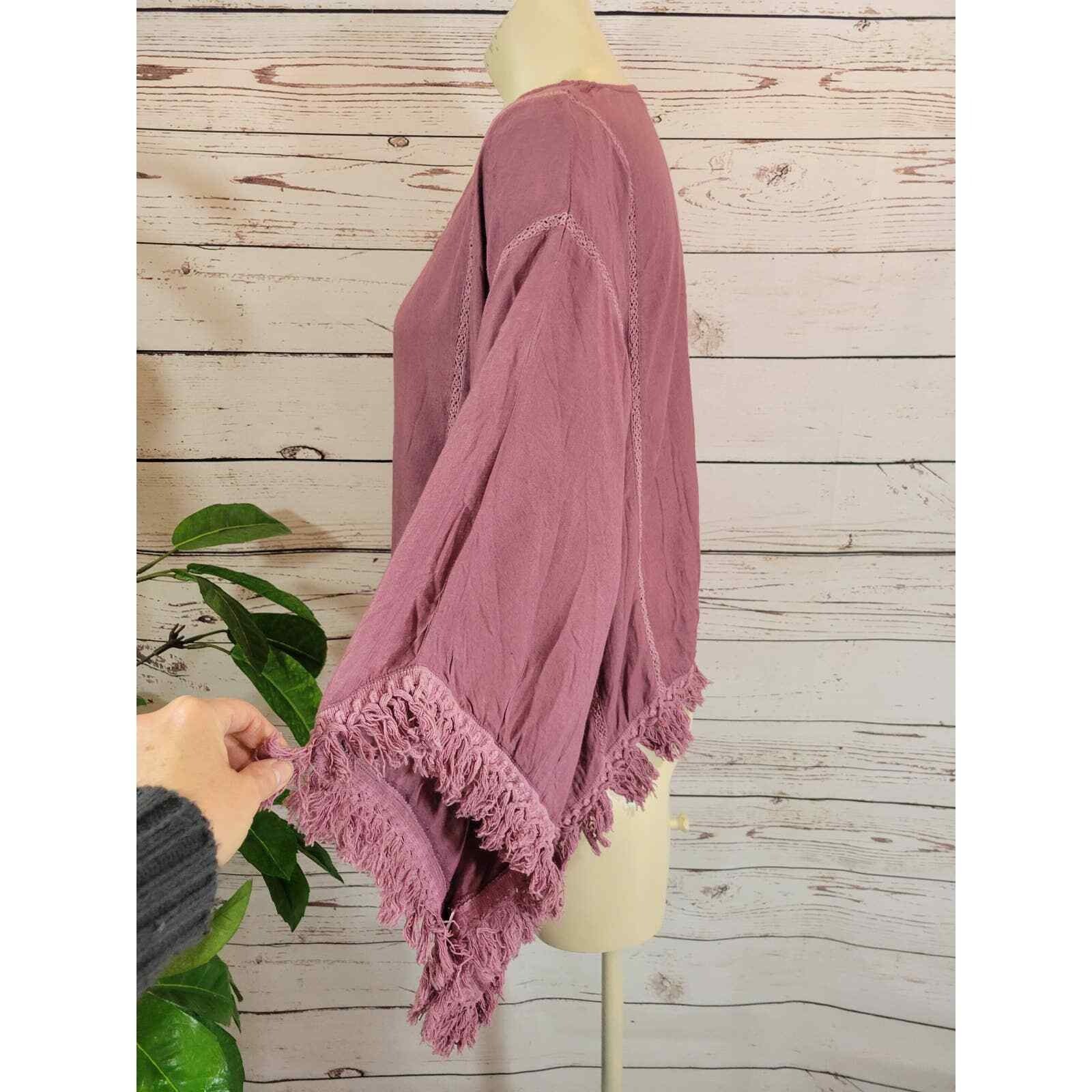 Earthbound Bohemian BOHO Hippie Chick Fringe Blouse One Size Mauve Pink OS