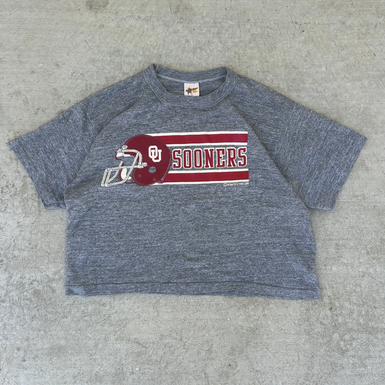 Vintage 80s Oklahoma Football Baby Tee M Gray Cropped Fit Shirt 1981