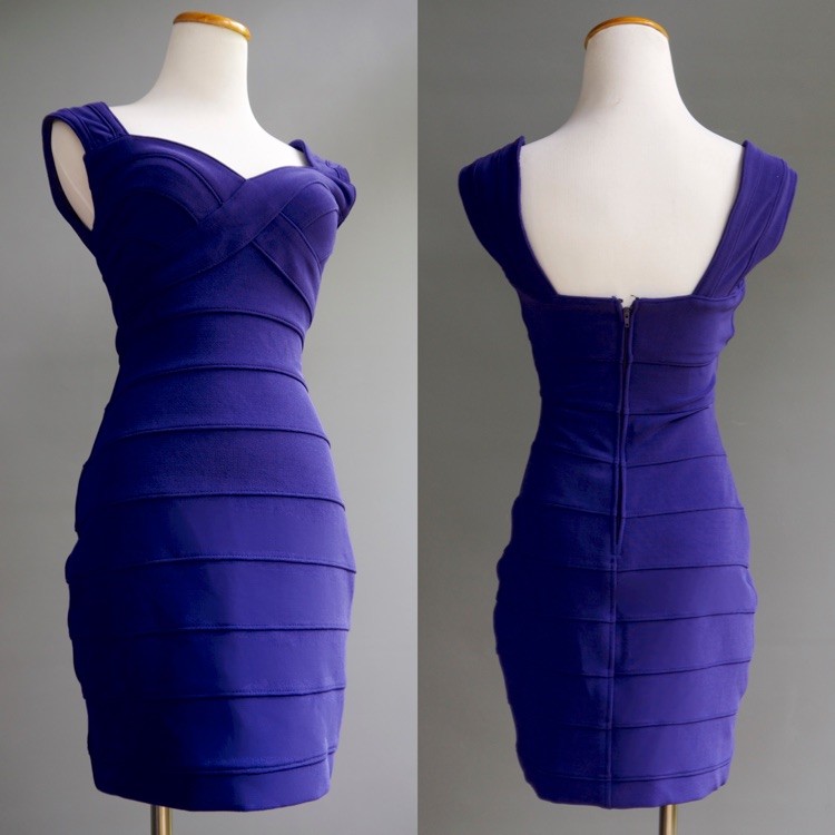 VTG Tadashi Pure Purple Kryptonite Body Con Sexy Bandage Tight Stretch Dress S