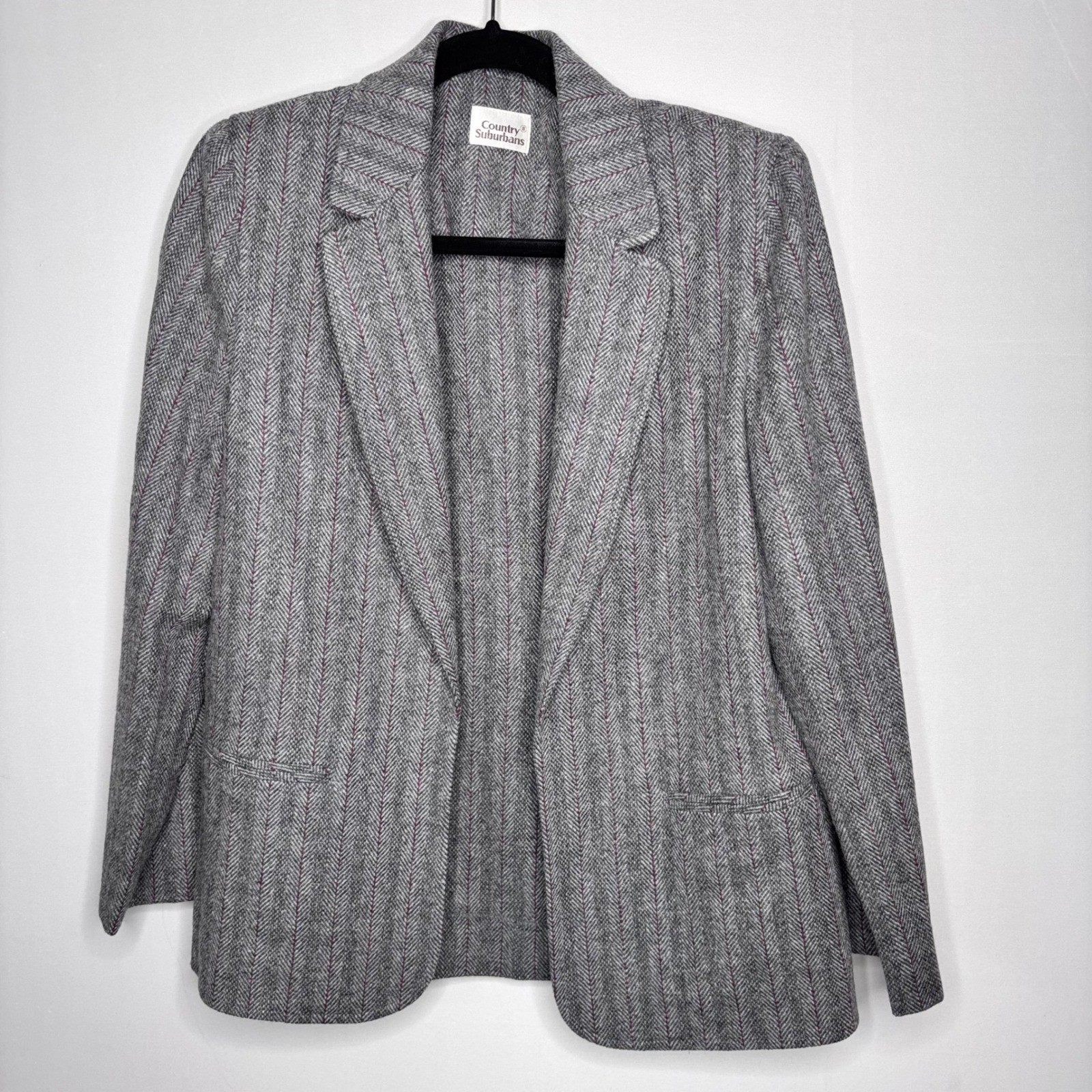 80s Wool Herringbone Blazer and Skirt Set Size M Classic English Countryside