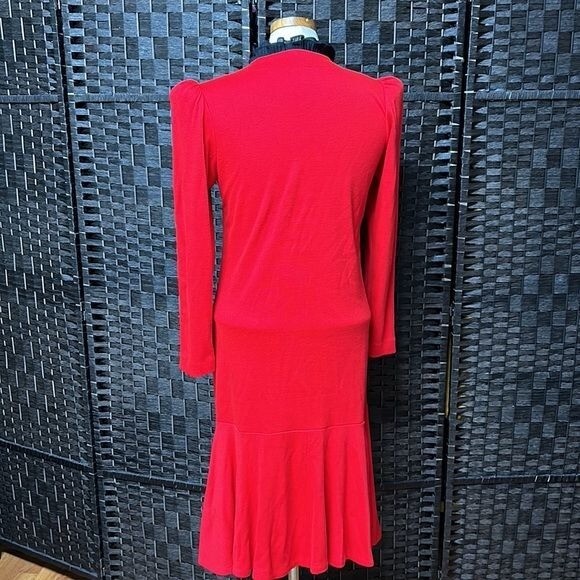 NR1 by Ned Gould Vintage red dress button up puff sleeve bell skirt 6 medium