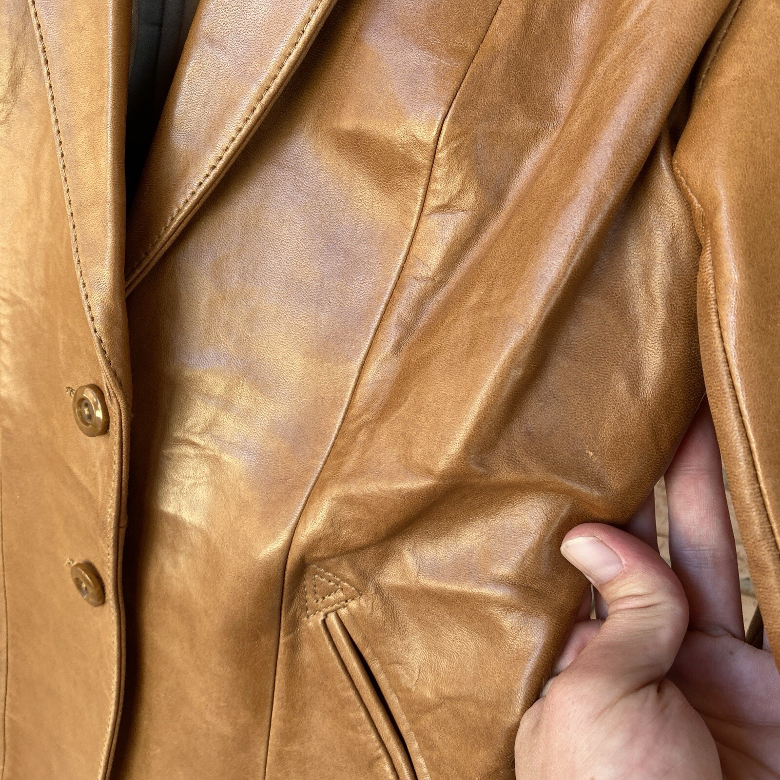 Lady Scully Tan Leather Lizard? Yoke Blazer Jacket size 8 Western 70s Cowhide?