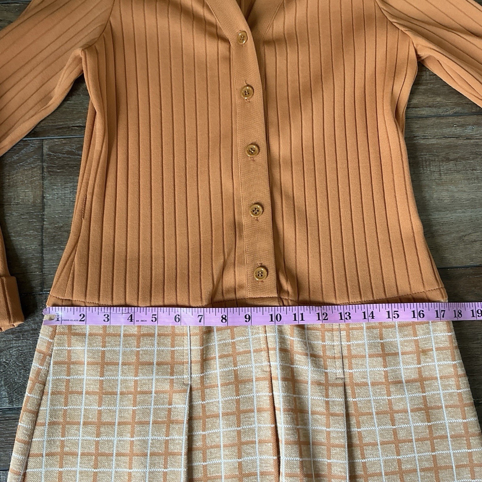 60s 70s VTG Neiman Marcus Orange Knit Plaid Drop Waist Dress Size 10 ILGWU #38D7