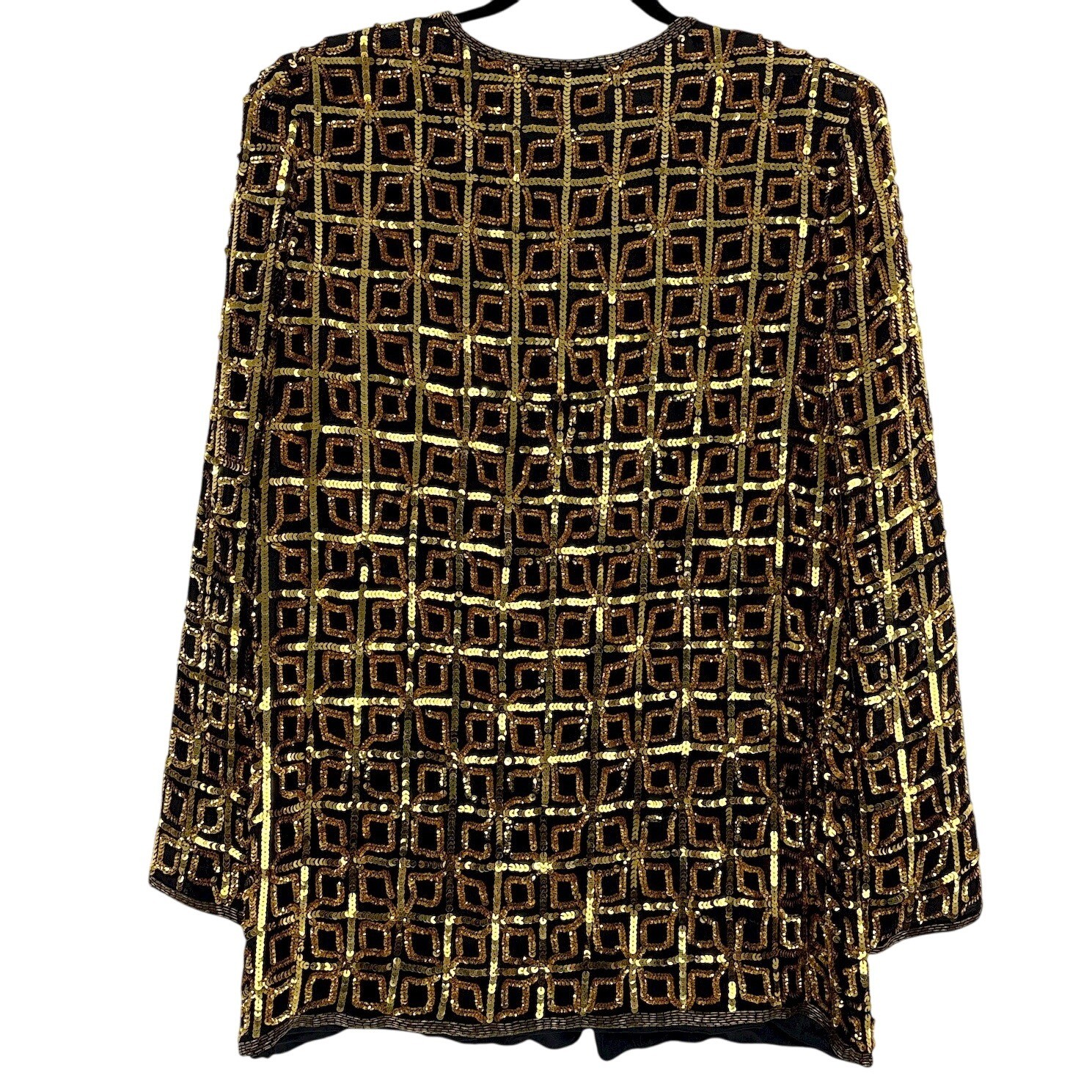 CARINA Vintage Sequin Beaded Jacket Blazer Women’s Medium Black Gold Geometric