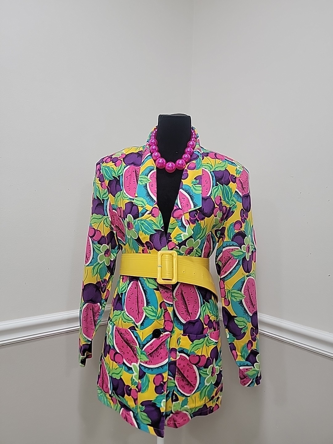VTG’80s Claudia Kitsch Fruit Print Blazer Jacket Watermelon Cherry Pop Art Deco