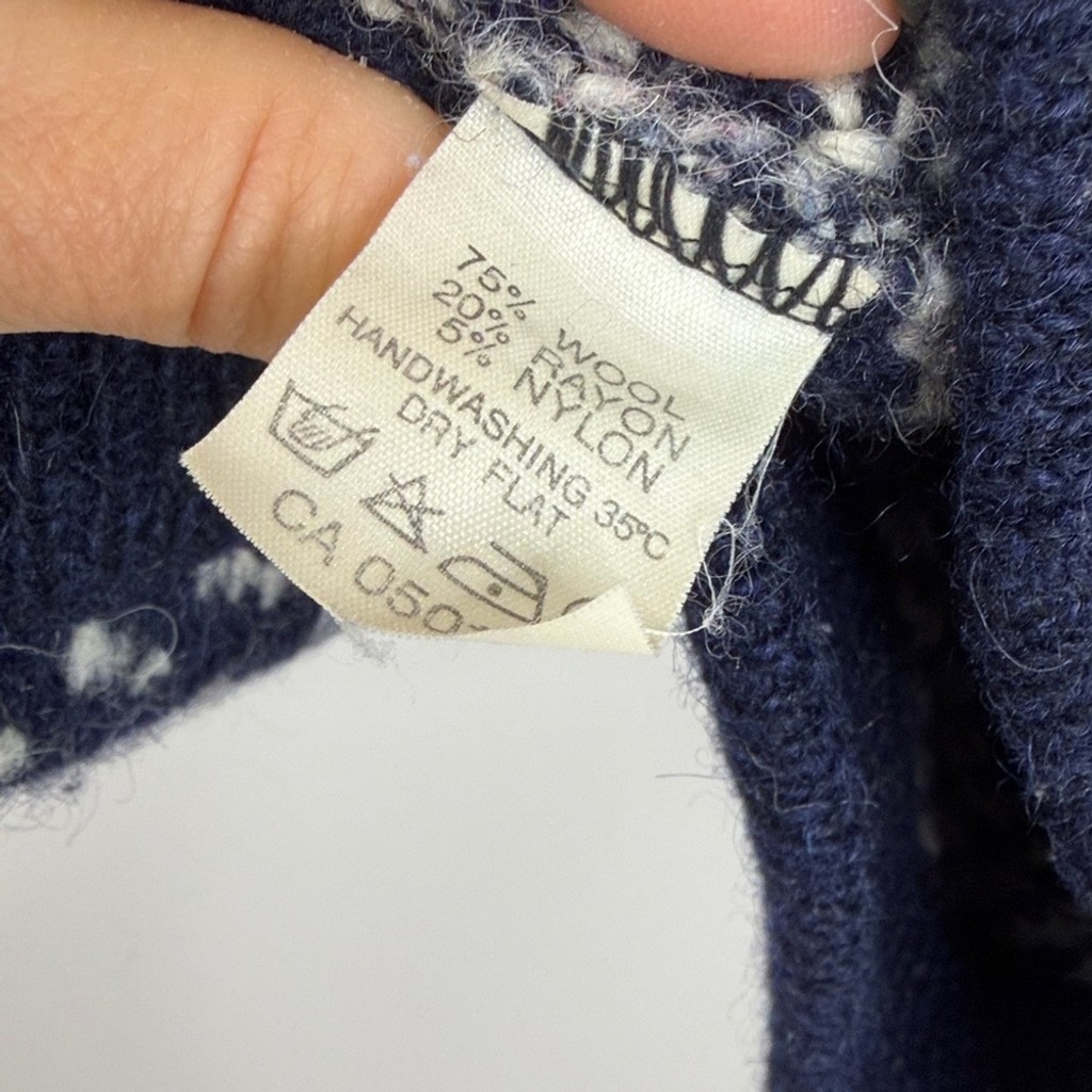 Vintage Roots Sweater Womens Medium Navy Blue White Wool Birdeye Made in Norway