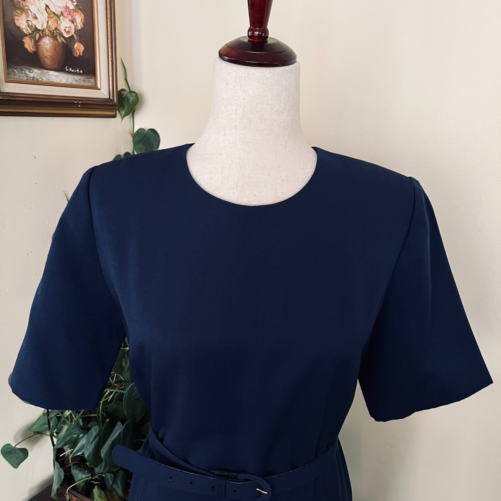 Diane Roberts Vintage Navy Blue Nautical Dress sz 14H Gold Star Buttons 3 piece