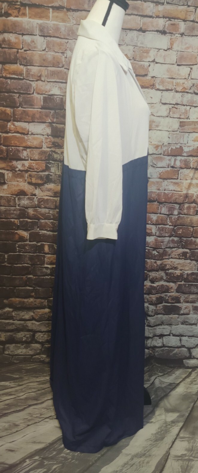 VINTAGE GRAY & NAVY BLUE BUTTON UP HOUSE DRESS HOUSECOAT ROBE LOUNGEWEAR M/L