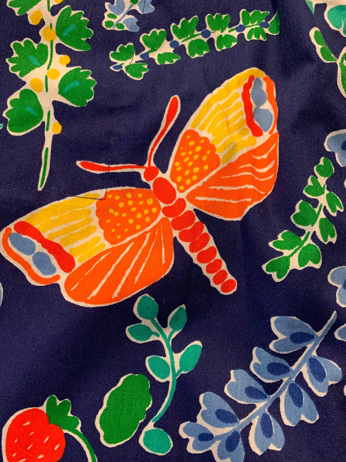 Vintage Barclay Square Skirt Navy Blue with Butterfly Floral Print Size 16 USA