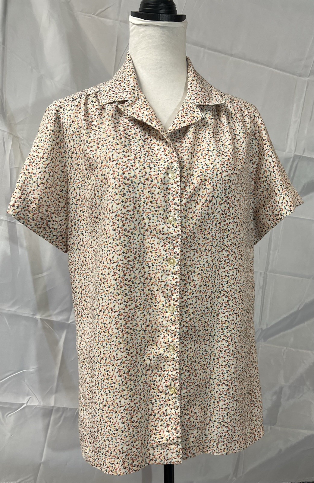 Vintage 70’s Rejoice Branded Polyester Women’s geometric Blouse, Pre-owned Sz L