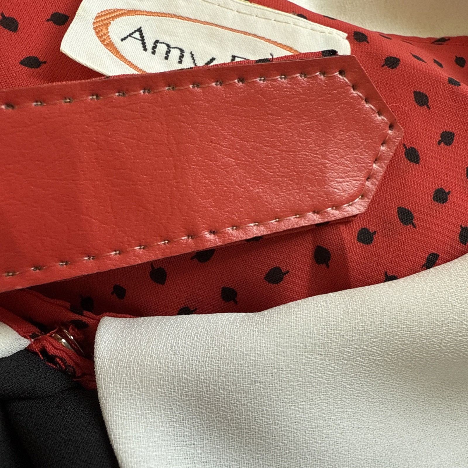 Amy-Deb Women’s Dress 14 Red Black Polka Dot White Collar Button Belt VTG Retro