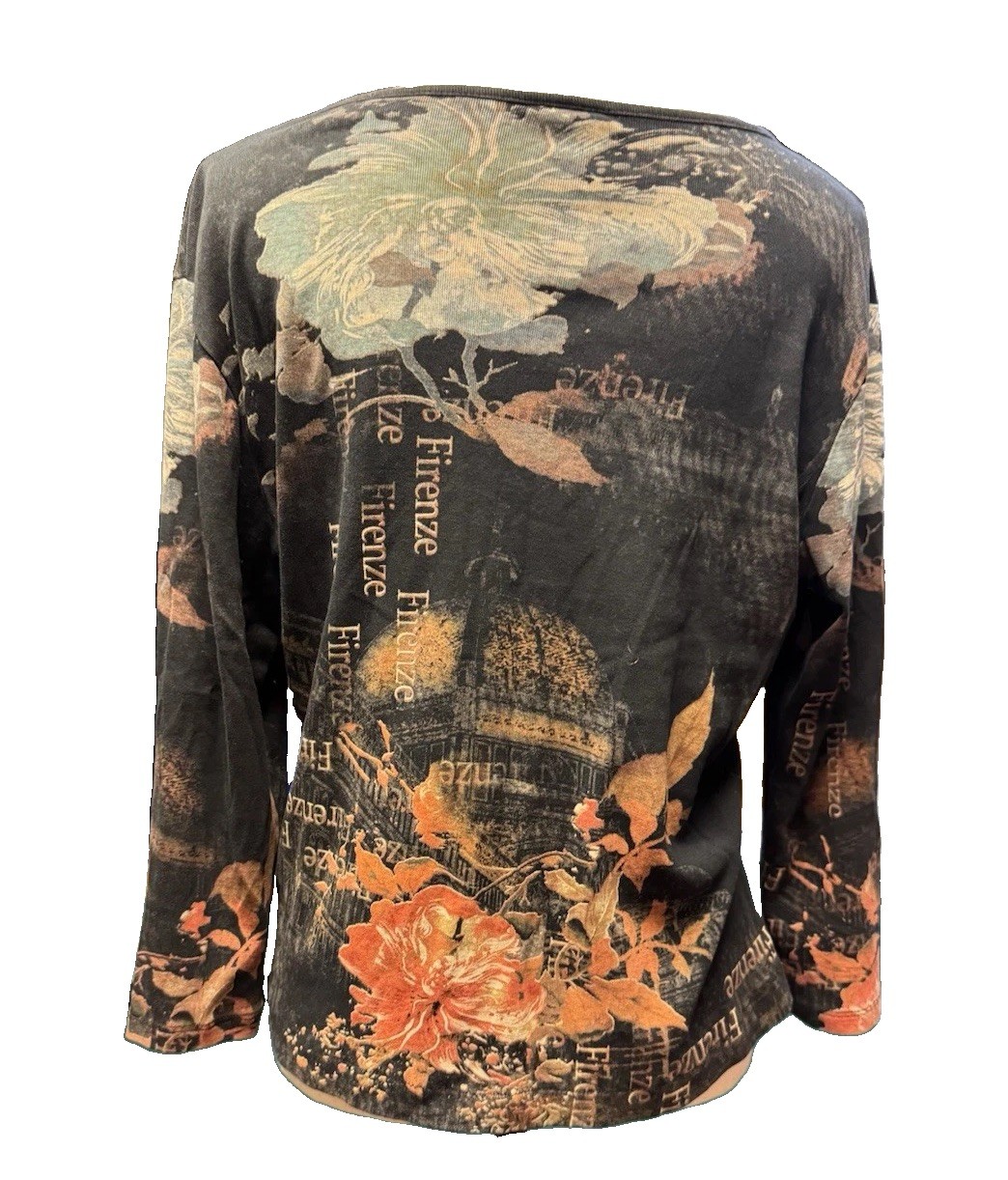 Katina Marie sz M Firenze Art Print 3/4 Sleeve Y2K Shirt Rhinestone Bling Vacay