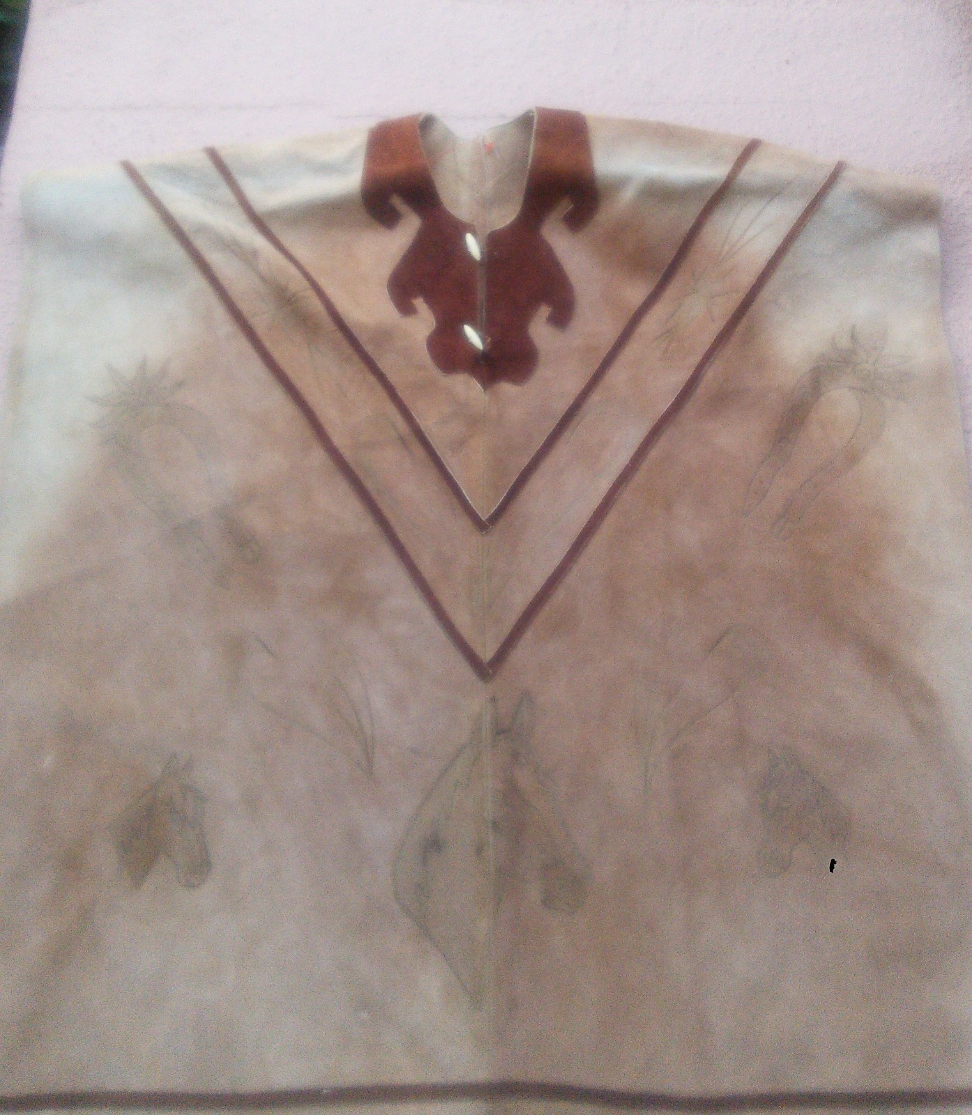 Vintage Men’s Mexican Handmade Suede Leather Poncho Western Fringe Hand Drawn OS