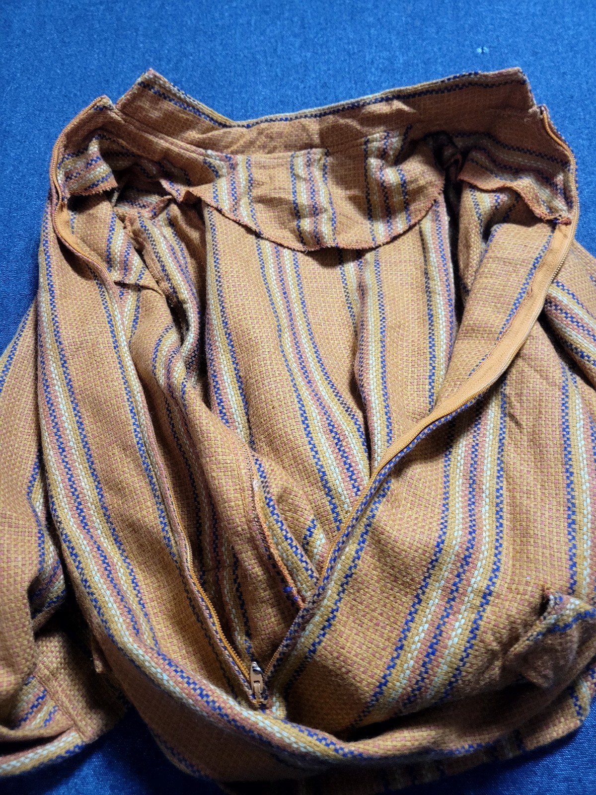 Vintage 60s Mod Wool Mini Dress Orange Stripe A Line Long Sleeve Small Zip Up
