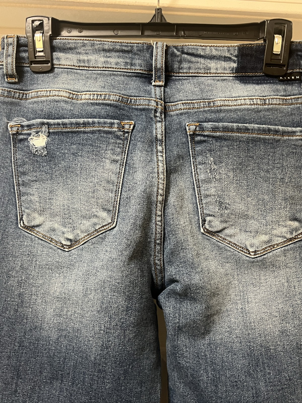 Risen Jeans Womens Distressed High Rise Button Fly Flare Denim 29