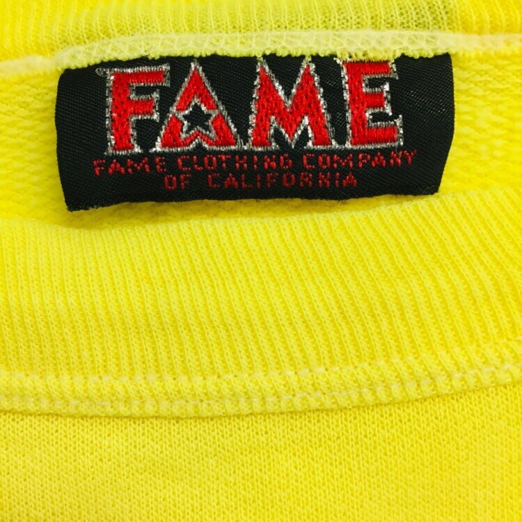 FAME Clothing Co California Vintage 1980s Yellow Sweater Crop Top Off Shoulder