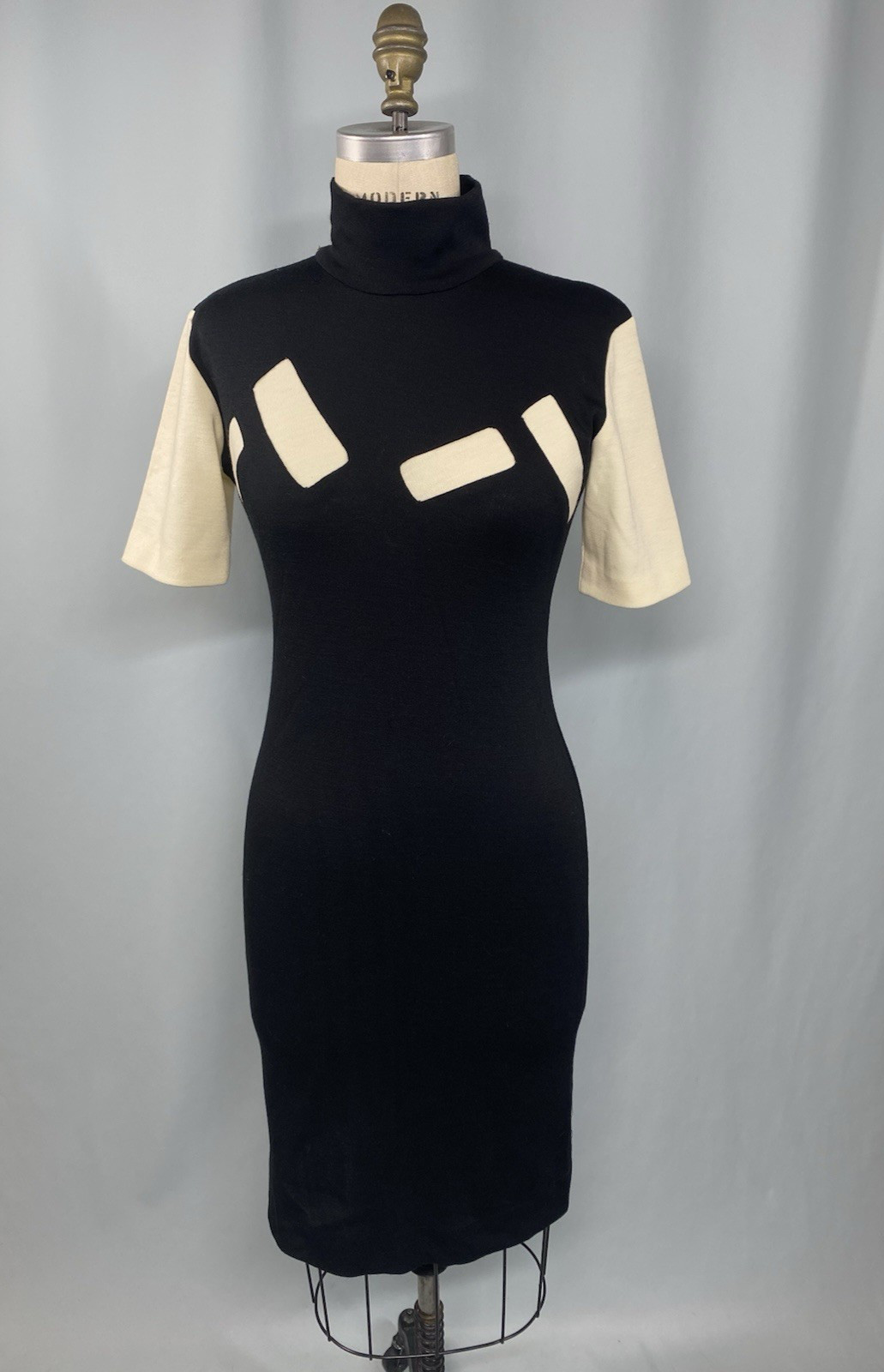 ETHAN COHAN GALLERY Vintage Dress SMALL PETITE Wool black ivory white 80s 90s