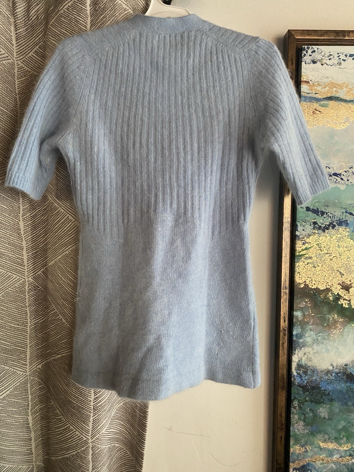 Vintage Jonathan Logan Sweater Women Sz 7 S Light Blue Short Sleeve Wool Angora
