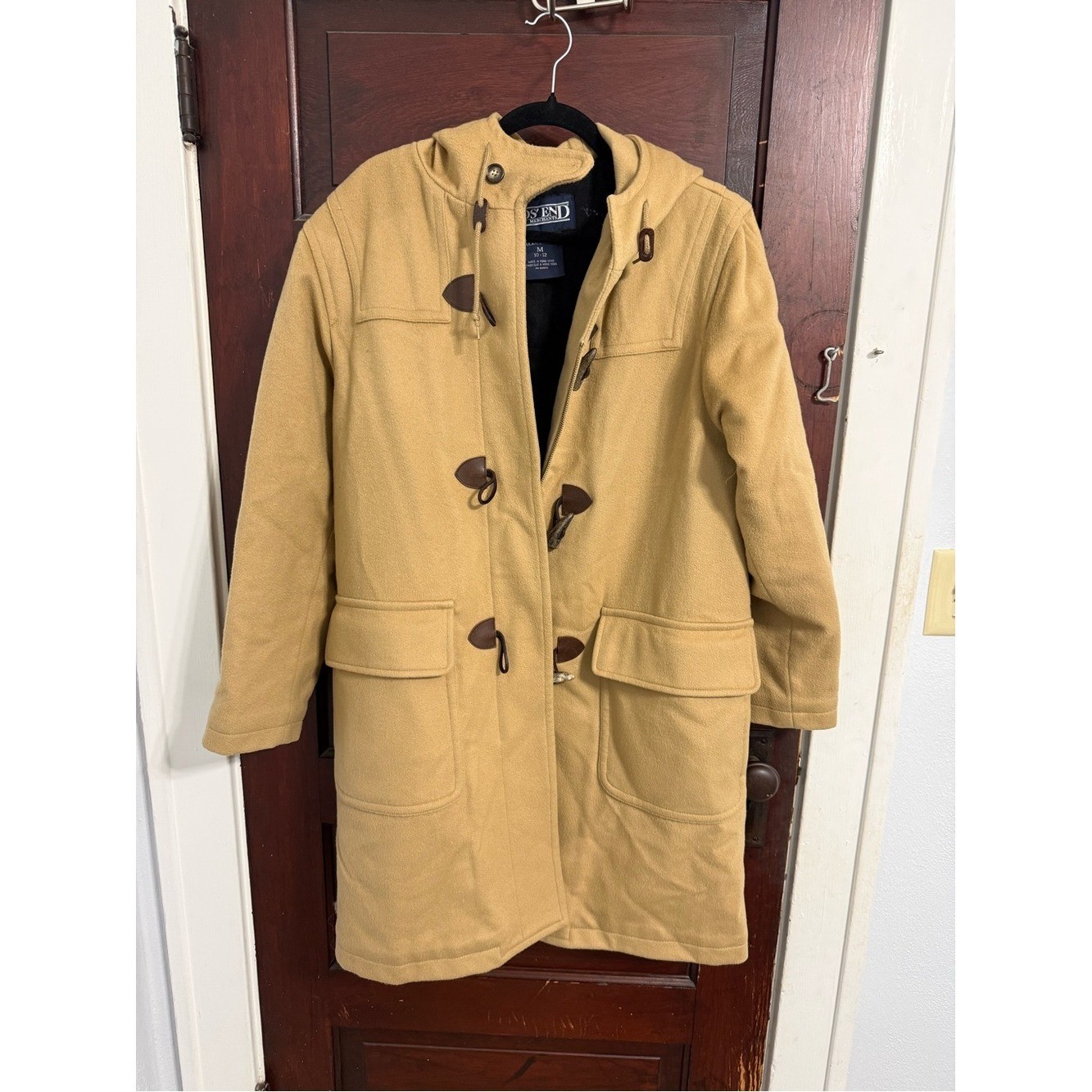 Lands’ End Camel Hooded Toggle Pea Coat Wool Original Tiroler Loden Vintage
