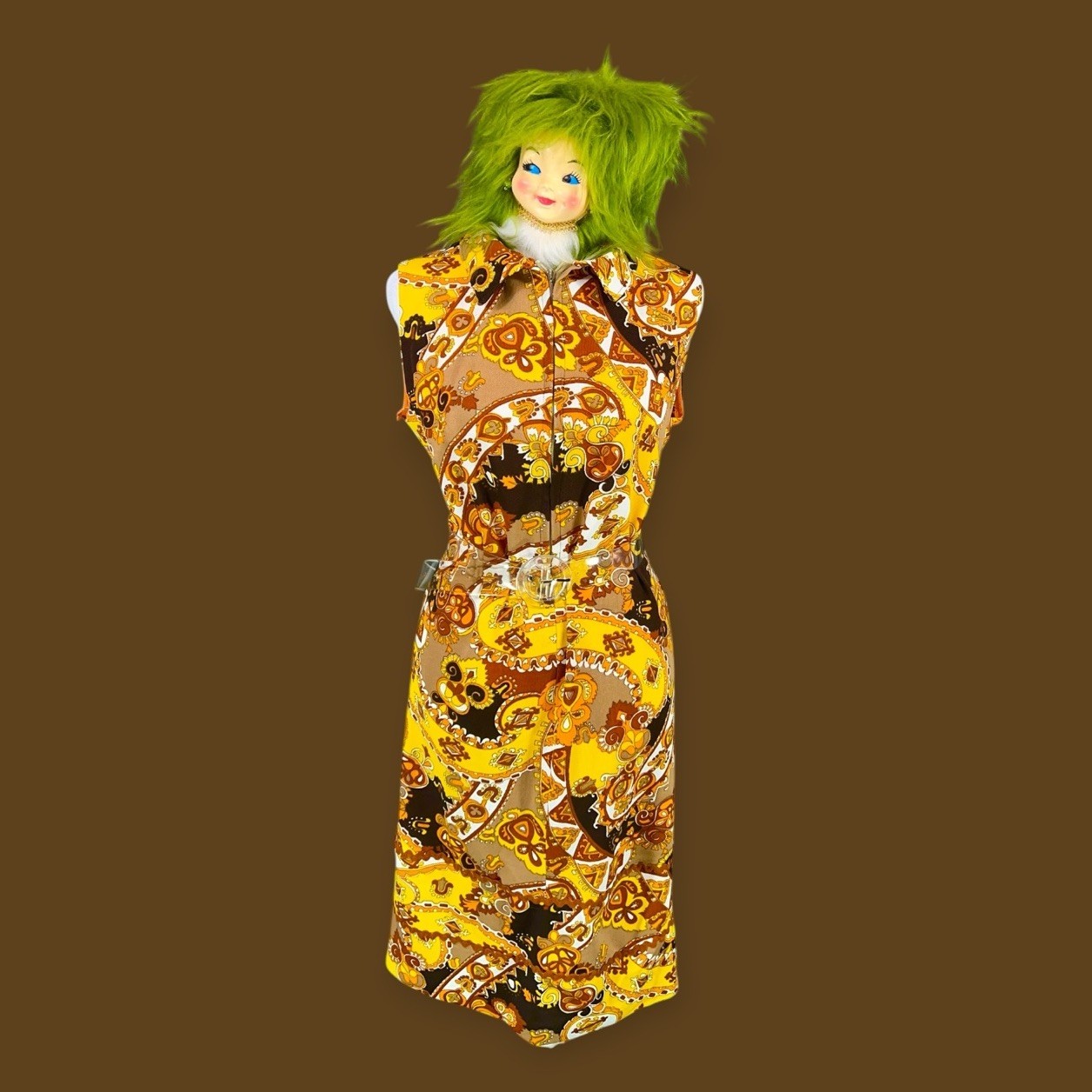 VINTAGE 1960s POLYESTER PSYCHEDELIC SHIFT DRESS HIPPIE MOD FLOWER POWER BOHO M