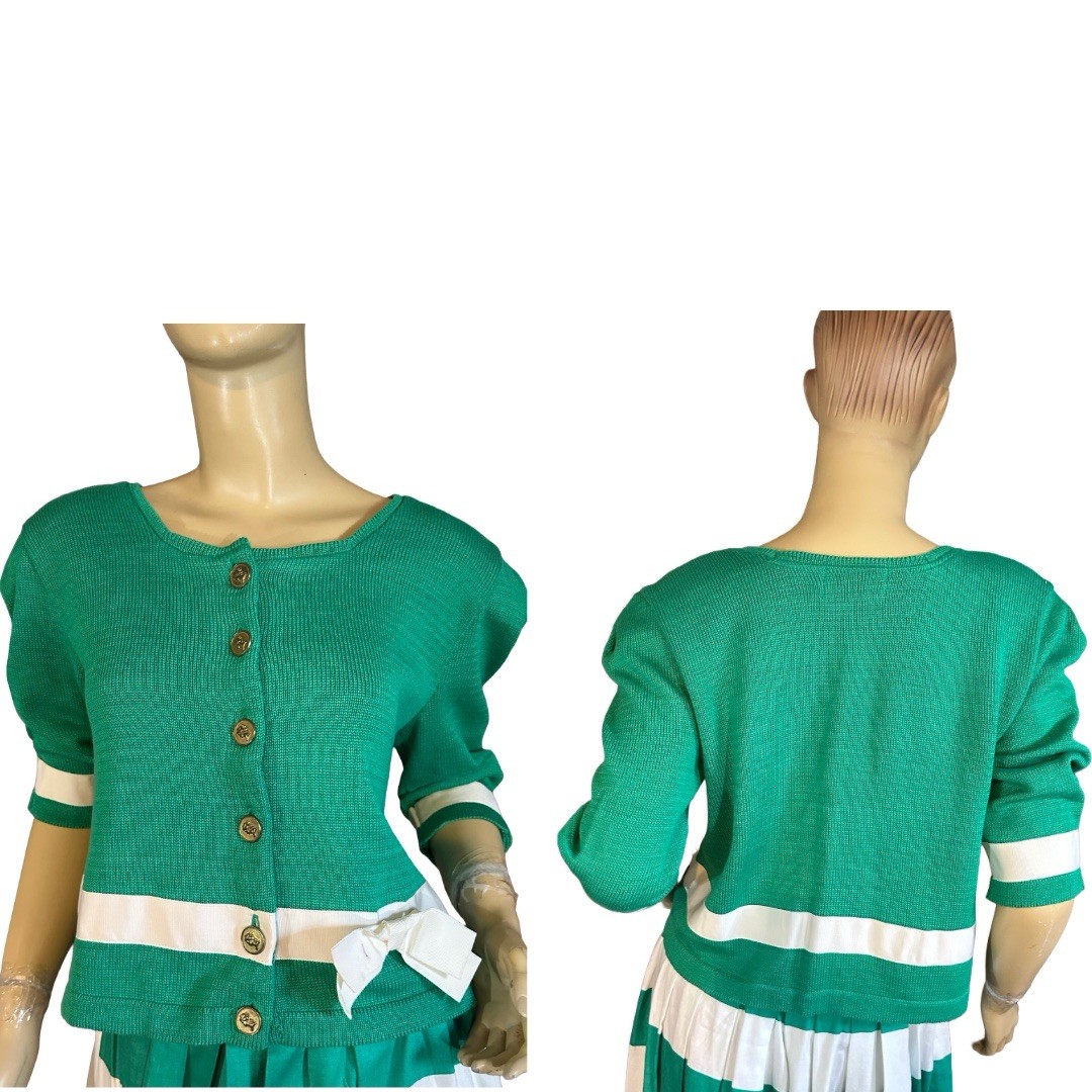 WOMEN’S VINTAGE CIRCA 1980’S CULLINANE GREEN SKIRT AND SWEATER SET SZ 10/M