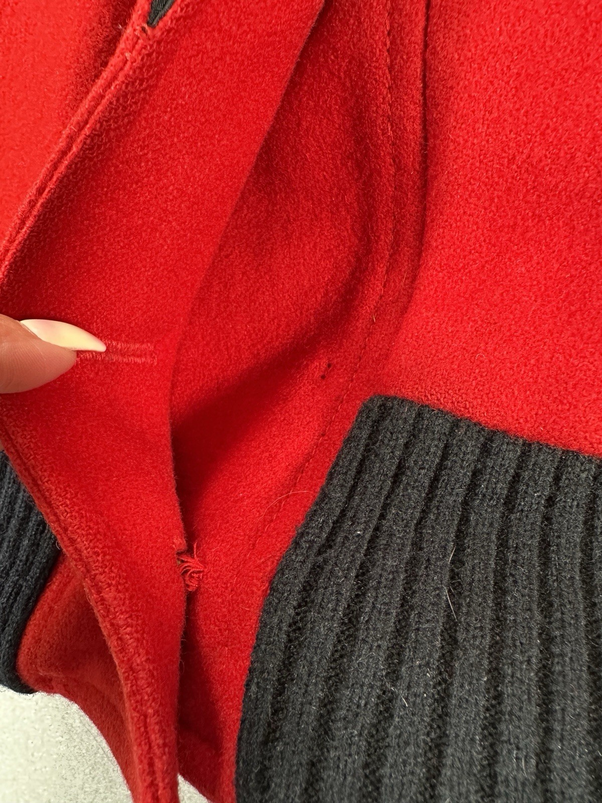 Herman Kay Vintage Winter Coat sz 6 Long Red Black Gold Buttons Wool Pleated