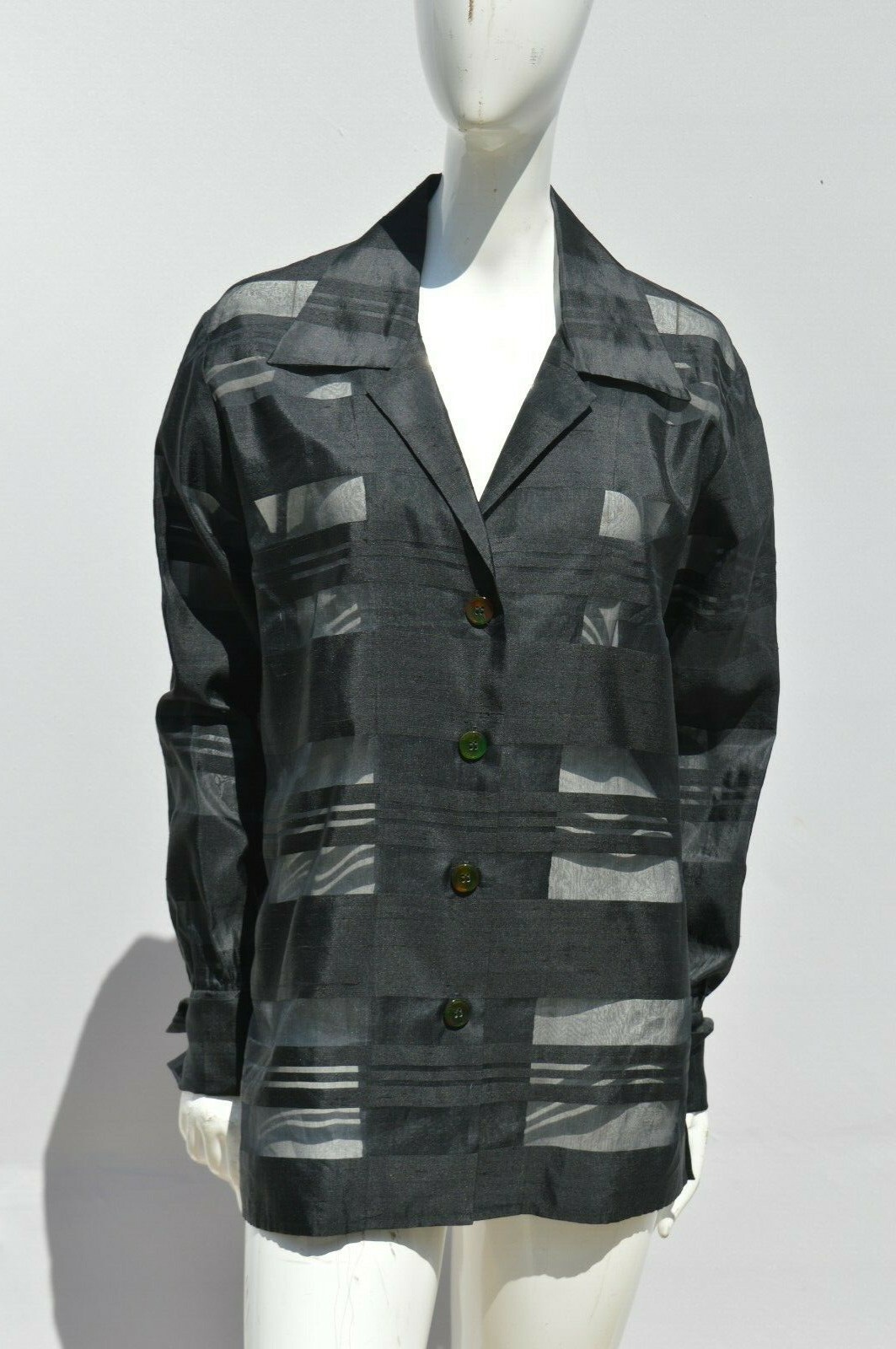 ANNA SUI Barneys NYC silk striped sheer sexy blouse top oversize size M used