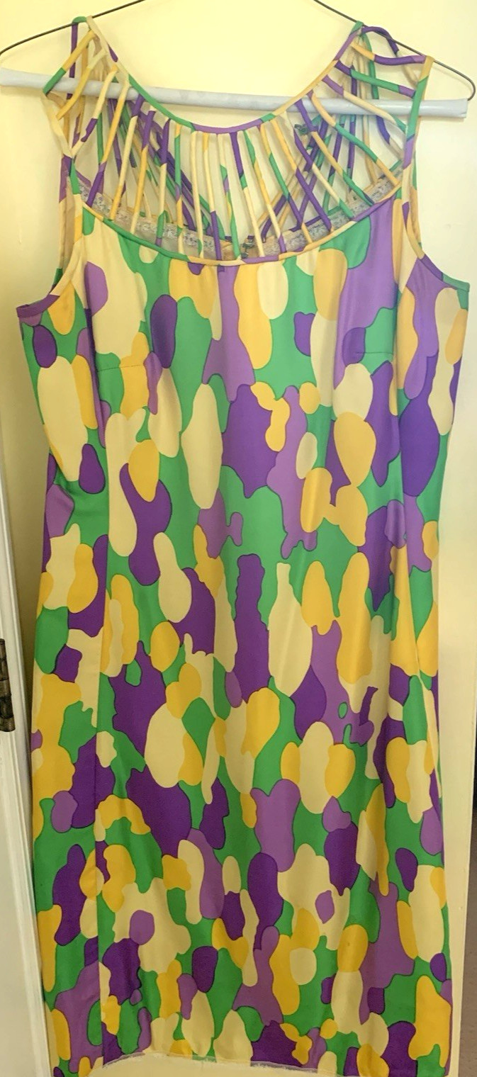 Vintage Lilly Pulitzer Silk Cotton Shift Dress Woven Lattice Neckline Sz 12