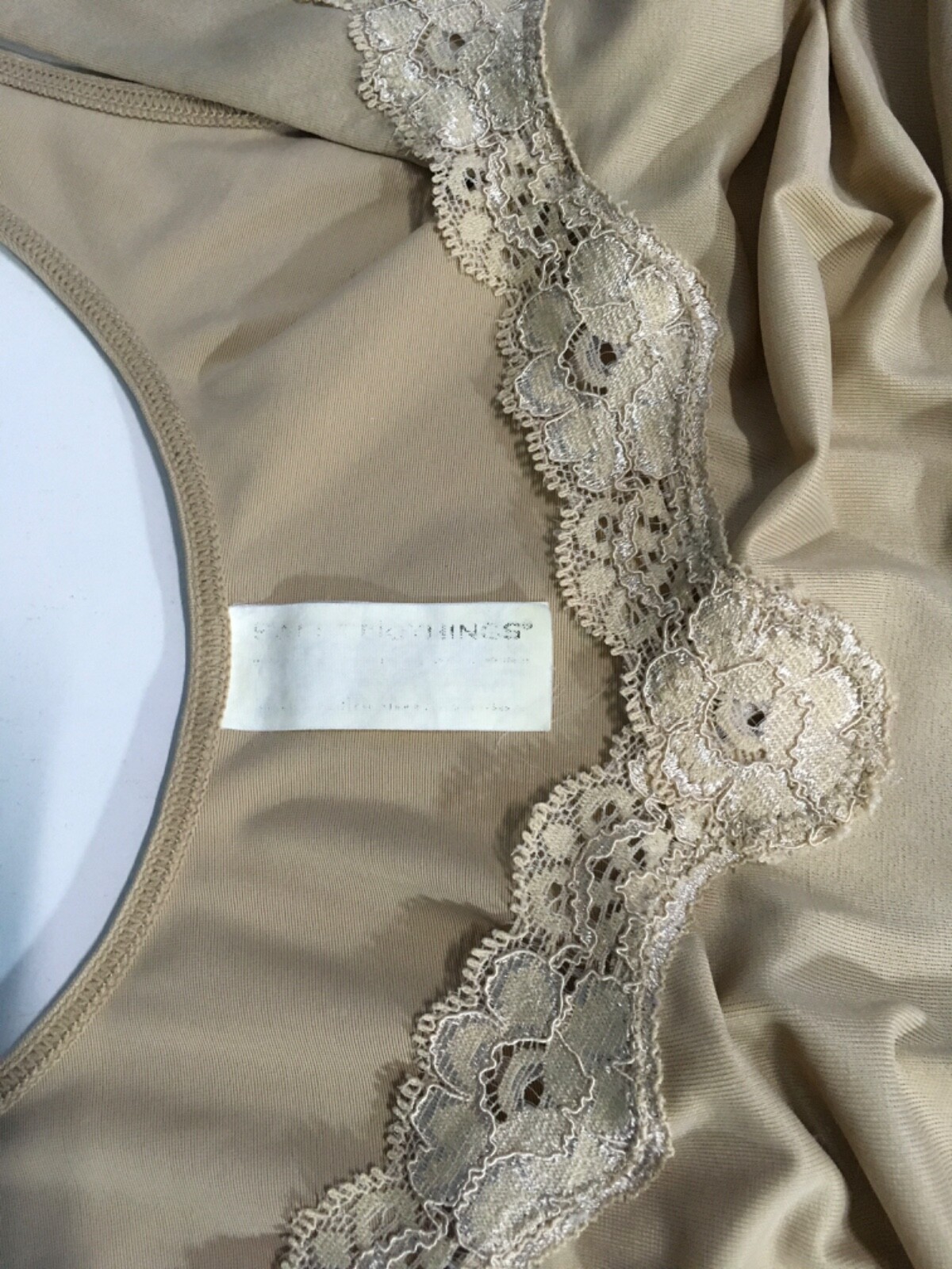 Camisole, beige with lace trim and light support, 34- 36C, (#8694)