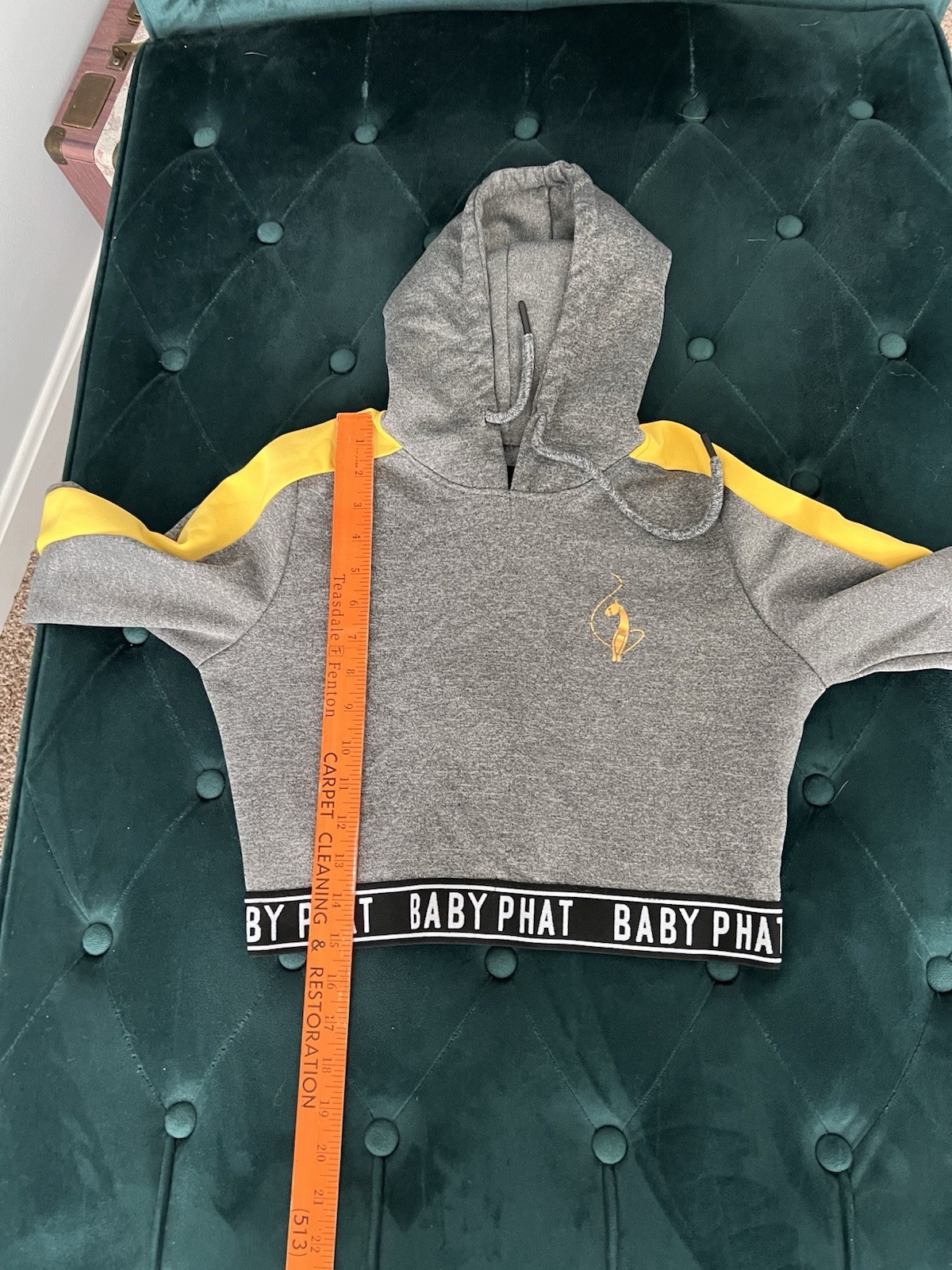 Y2K BABY PHAT Gray/ Yellow Women’s 2000s Cropped Hoodie Logo Trim Small