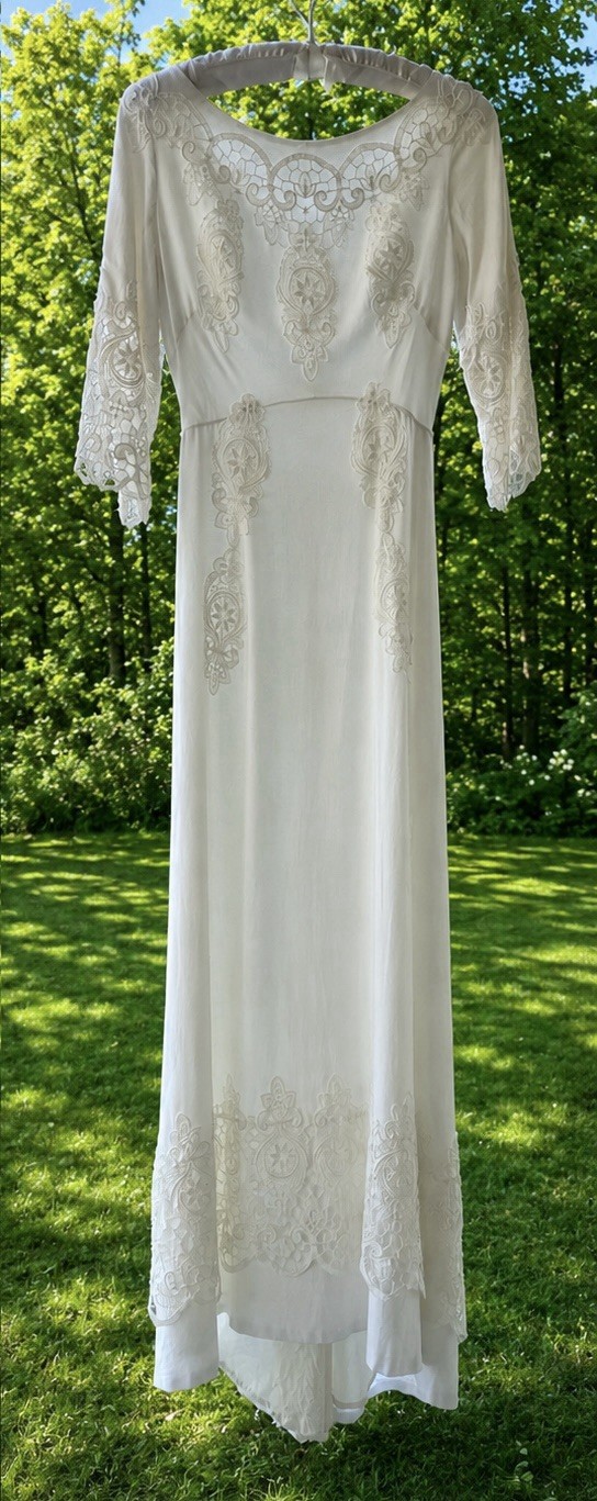 Vintage 1960s Alfred Angelo Edythe Vincent Wedding Dress XS Lace Linen