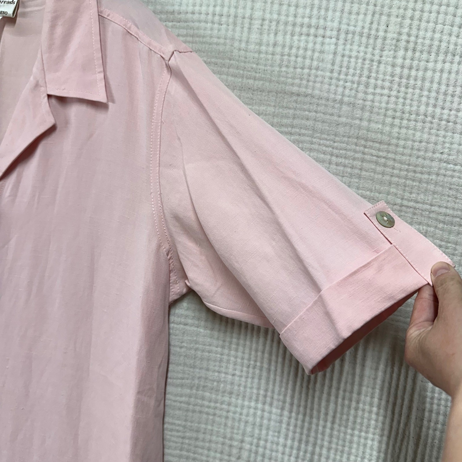 VTG Loose Threads Virginia Moreno Pink Long Shirt Dress Silk Linen Blend Size L