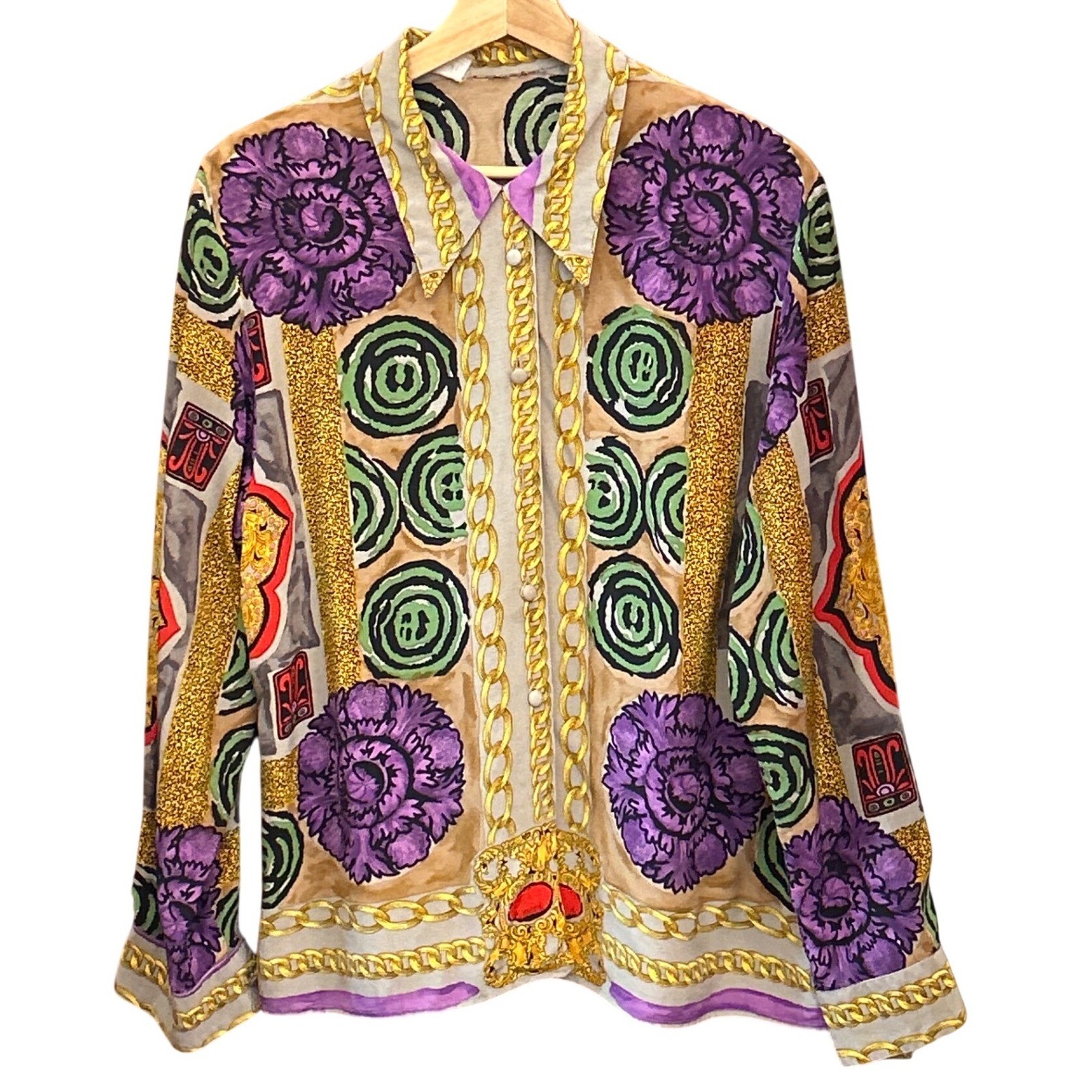 Vintage 90s Maximalist Button Up Blouse Baroque Luxury France Dopamine Dressing