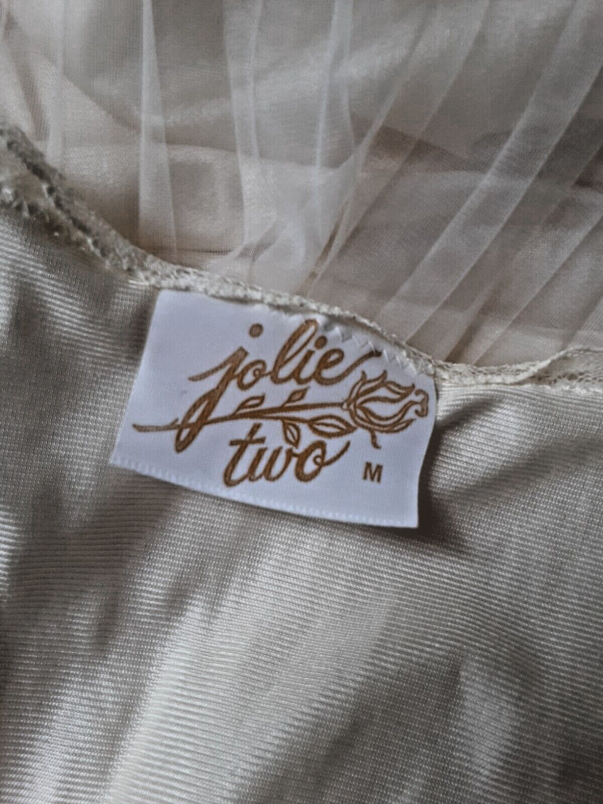 Vtg Ivory Nylon Robe Sz M Sheer Pleated Chiffon Capelet Dressing Gown Jolie Two