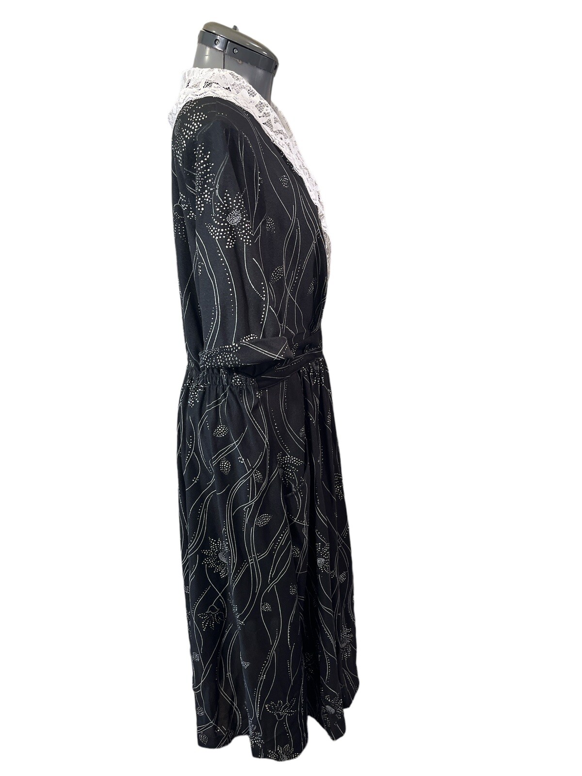 VTG Goldworth Womens Dress 1970s Sparkle Flowers Lace Collar Pockets Size 17/18