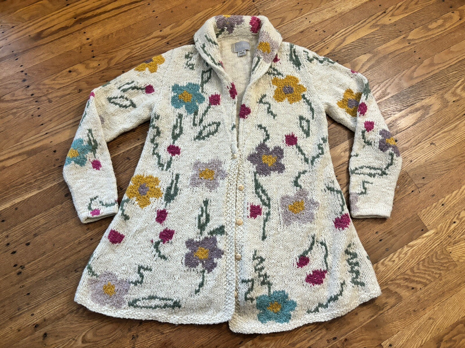 Vintage Yumi Bolivia ALPACA/ Wool Oversized Cardigan,floral.Medium