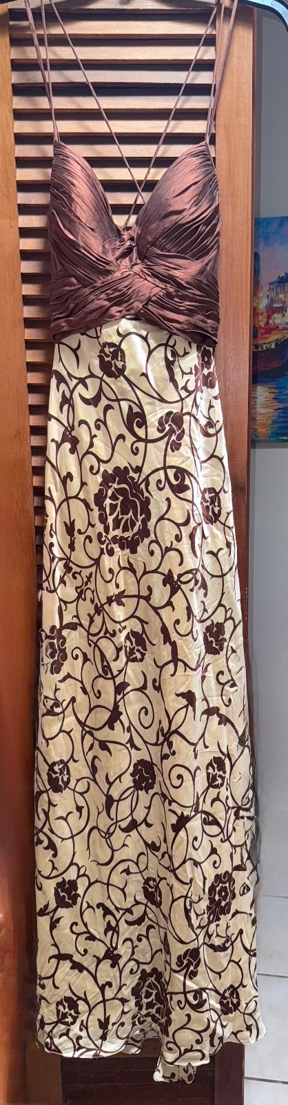 vintage dress brown and yellow/cream