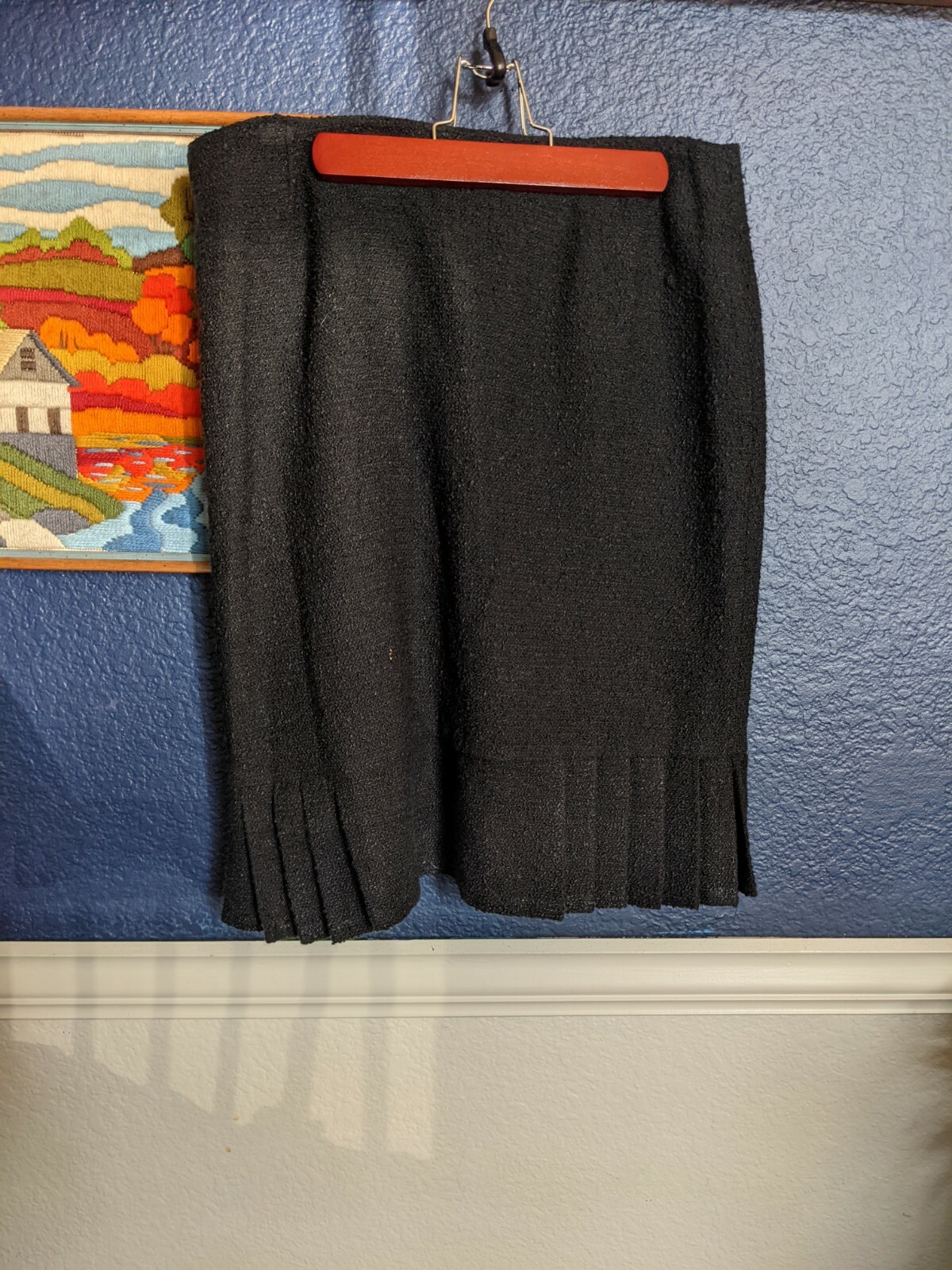 VTG Bergamo by EBI Black Textured A-Line Lined Career Skirt Pleats Sz 10 Medium