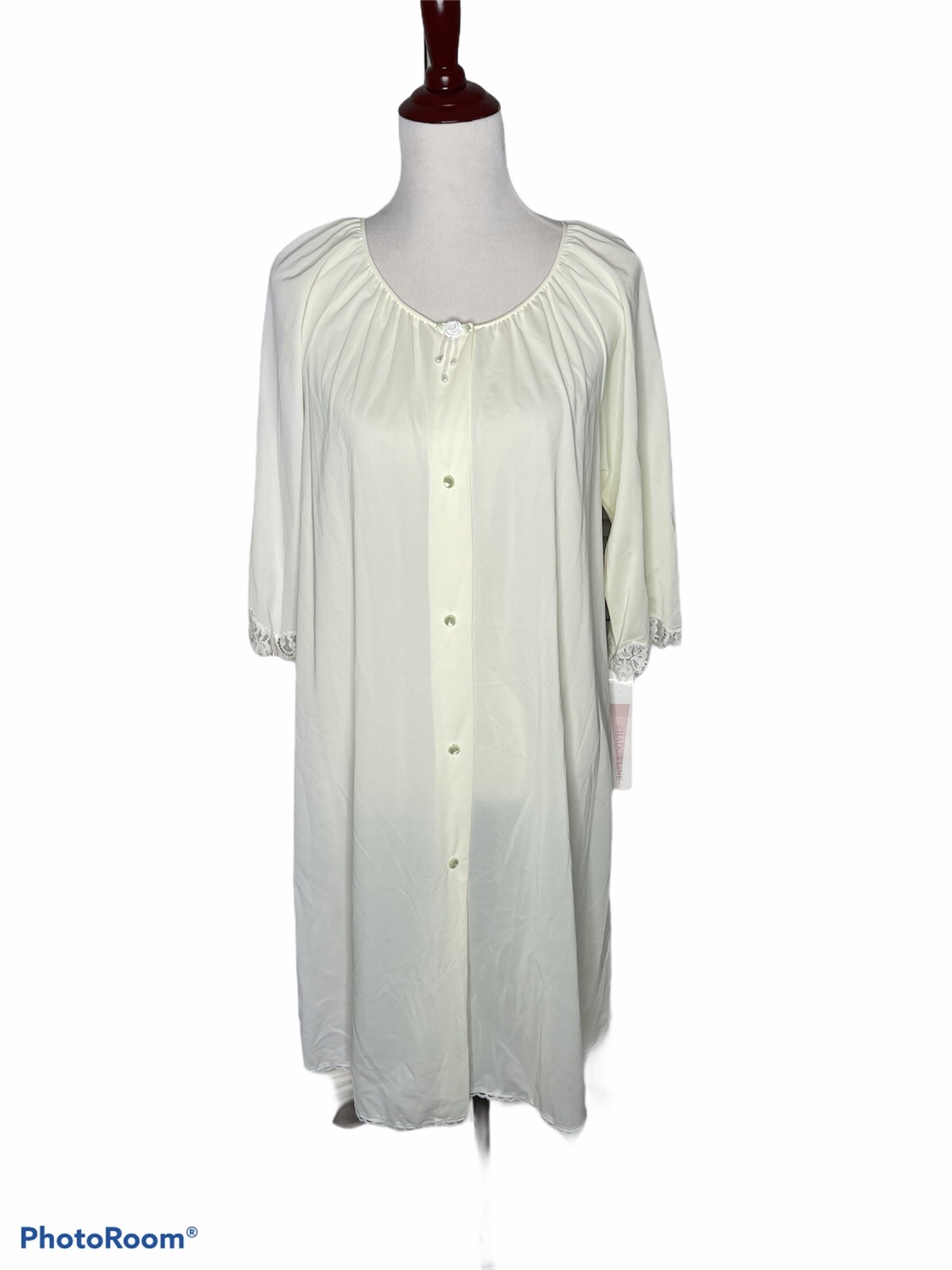 NEW Shadow Line Size Med Yellow Night Gown Robe Button Up House Coat Full Button