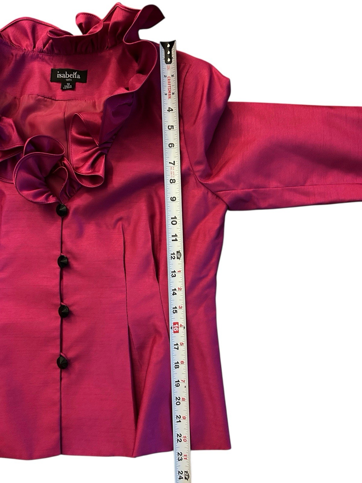 Vintage Pink Ruffled Jacket NWT 1990’s Glam Evening Blouse Jet Black Buttons