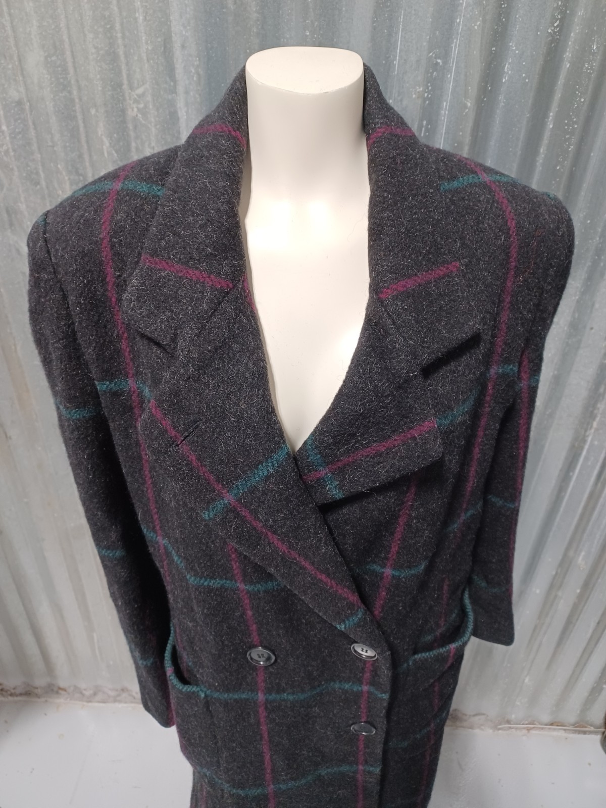 Vintage 1980s Mackintosh New England Plaid Wool Ladies Trench Style Lined Coat