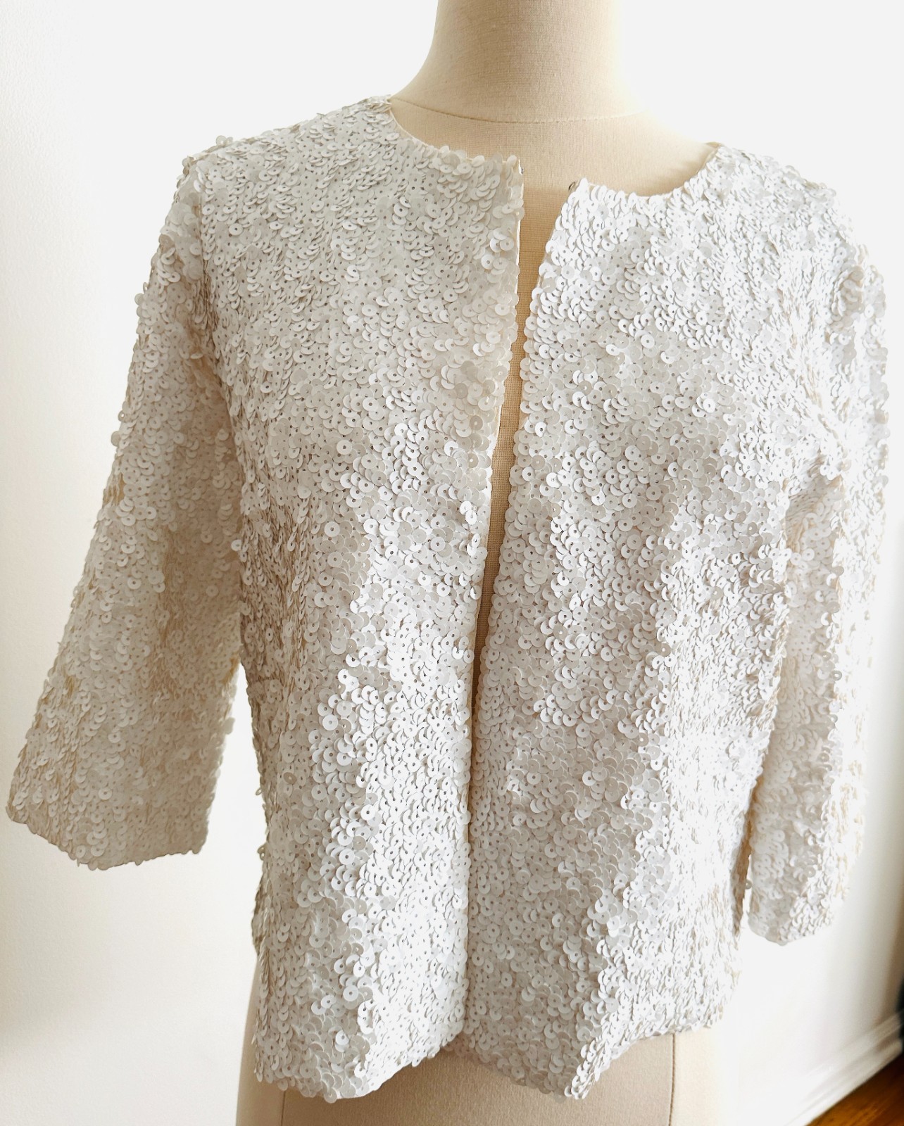 Vintage Calypso St Barth Sequin White Evening Occasion Jacket Size 2 Medium