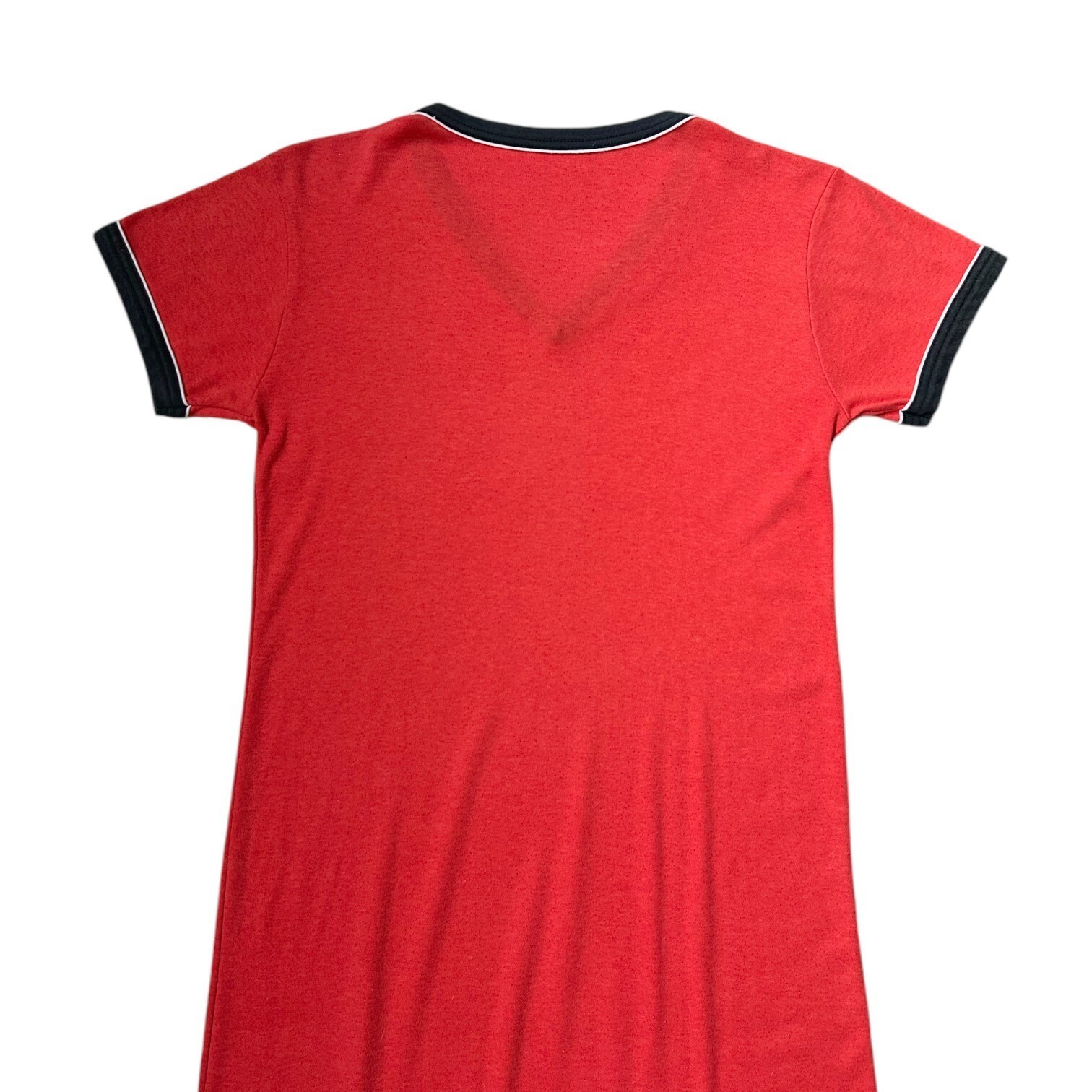 70s 80s Vintage T-shirt Dress Maxi Ringer V-neck Soft Thin Contrast Collar.