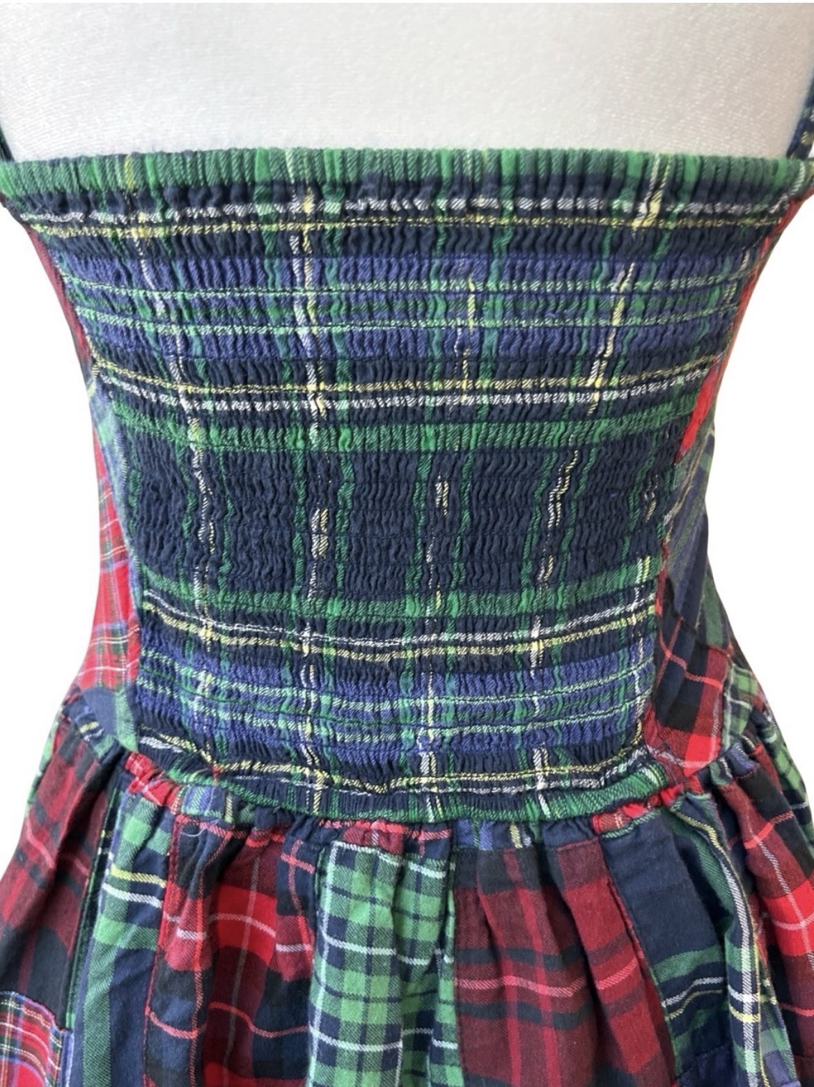 VTG 90s Grunge Plaid Patchwork Spaghetti Strap Dress Tartan Punk Indie Mini M