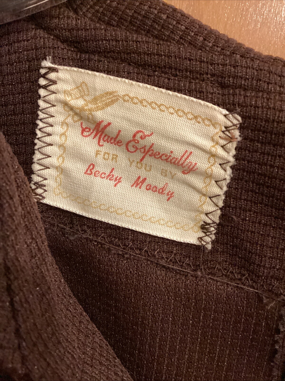1970s Women’s Handmade Dress Sz S Brown Polyester A-Line Wide Collar Midi