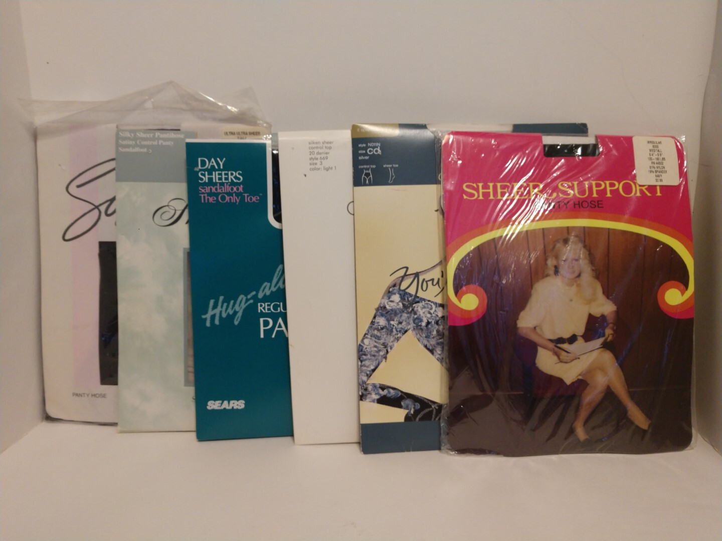 VTG Pantyhose Nylon Hosiery Stocking Mixed Lot of 6 Pair ~Tall Sizes Navy Silver