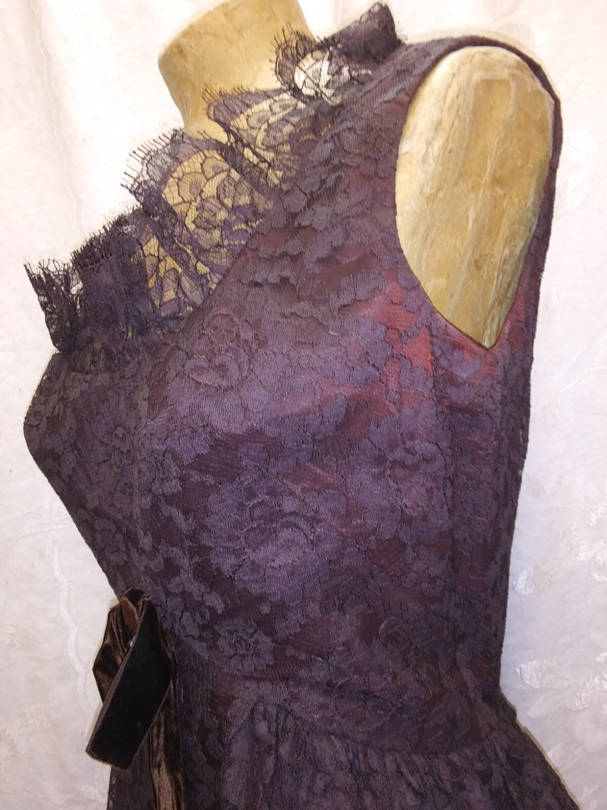 Vintage 1960’s Chocolate Brown Rayon Lace Mod Cocktail Dress by Arkay S/M