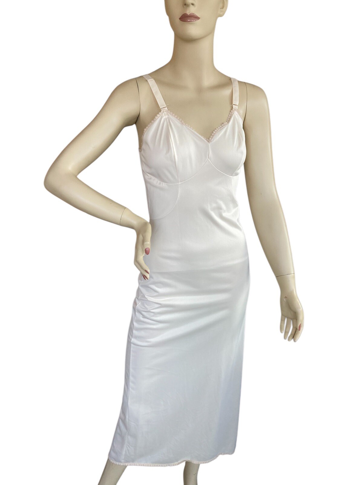 Vtg MCM Komar Formal Long Creamy White Slip Sz. 32 Adjustable Straps